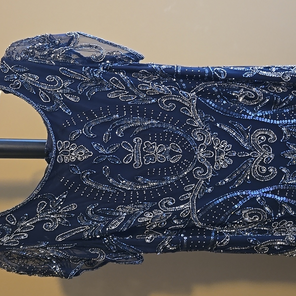 Pisarro Nights Midnight Blue and Silver Embellished Maxi Dress
